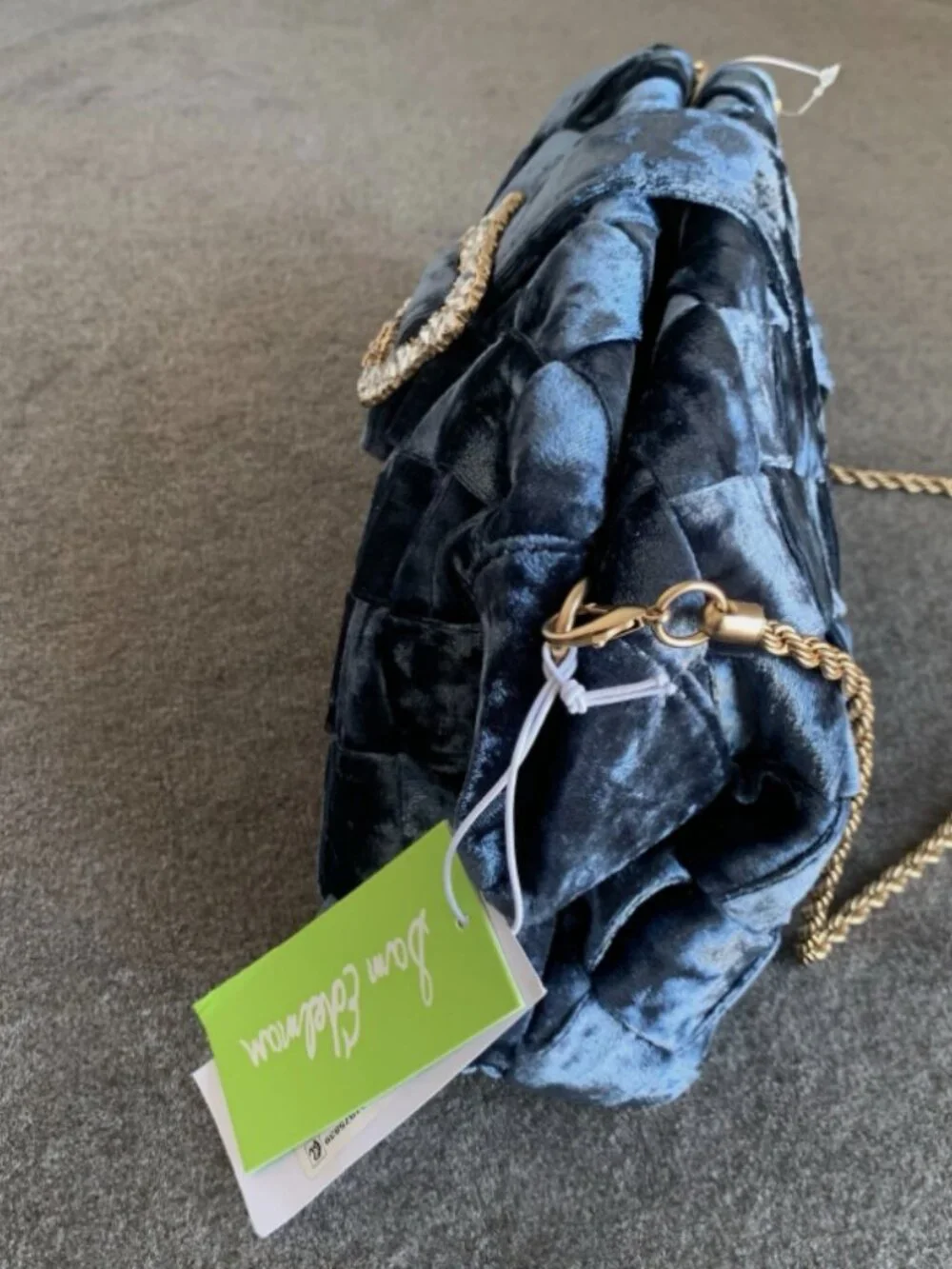 Sam Edelman Brit Frame Clutch Bag Velvet Shoulder Blue Jeweled Chain Strap